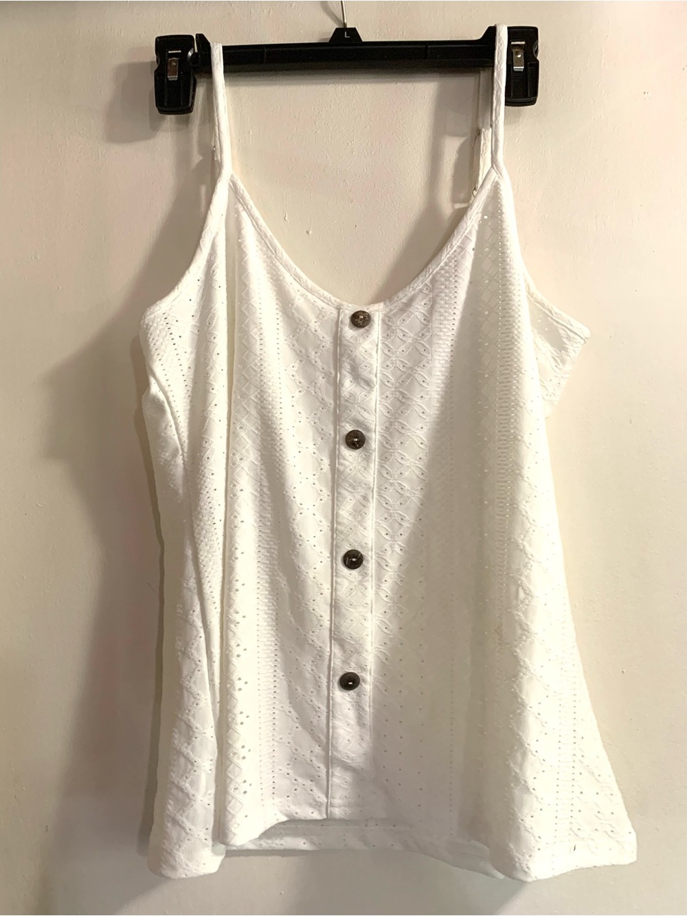 Women’s White Eyelet Button-Front Cami Top
